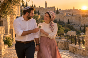 זוג נשוי הולך יד ביד בירושלים